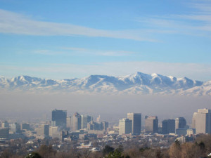 Air pollution in downtown Salt Lake City during a cold air pool on Dec. 2, 2010.